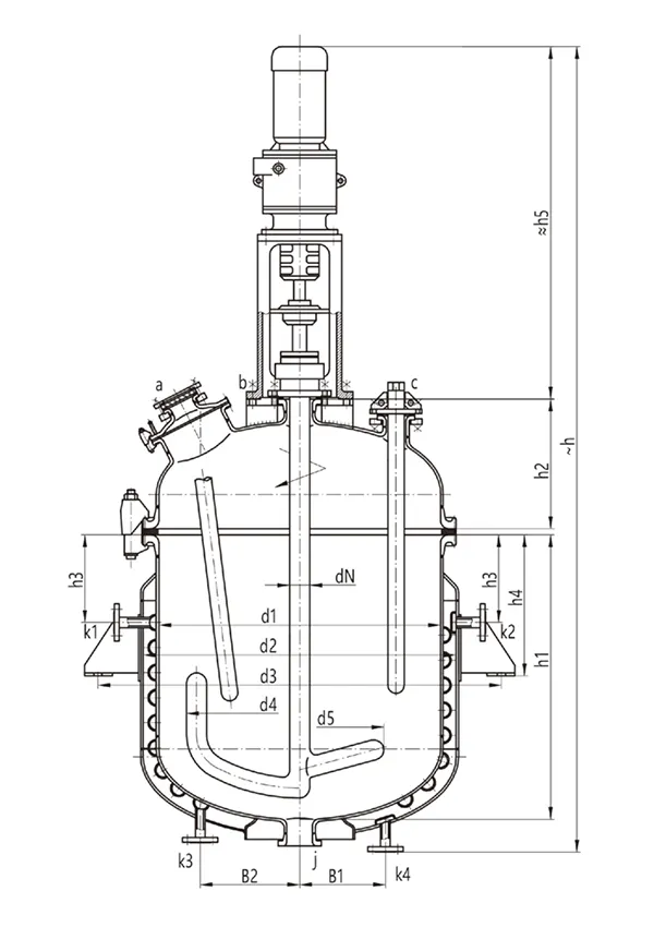 Проектный чертеж эмалированного реактора K1000L-K6300L