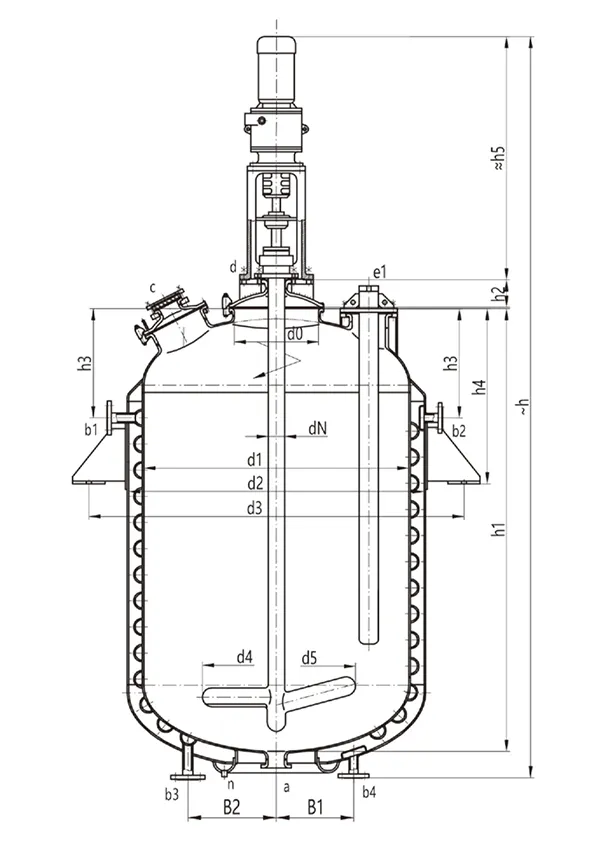 Проектный чертеж эмалированного реактора F8000L-F20000L