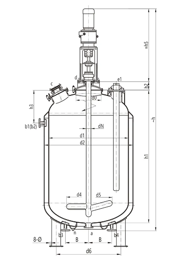 Проектный чертеж эмалированного реактора F3000L-F90000L