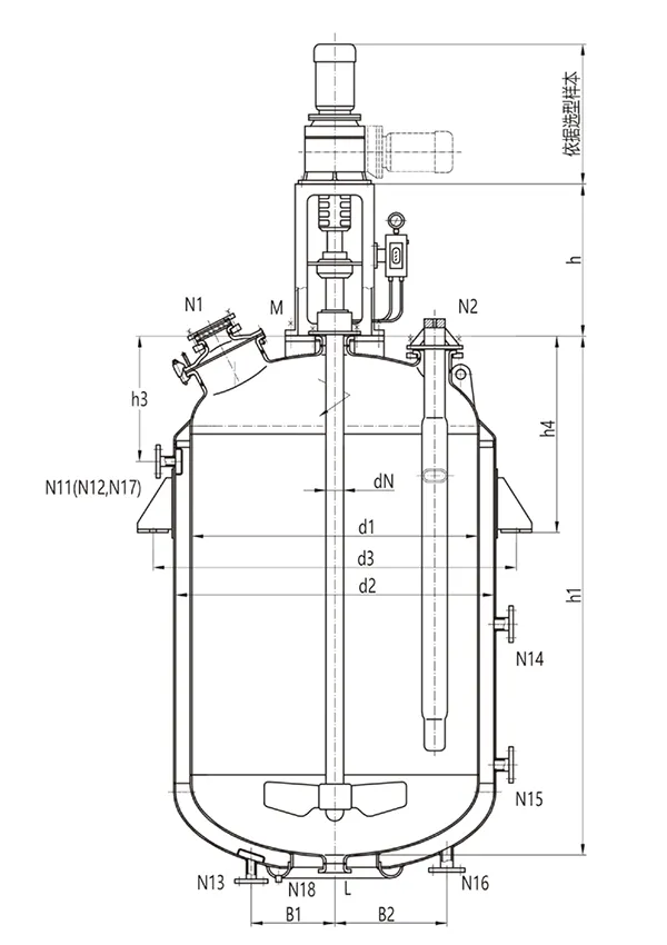 Проектный чертеж эмалированного реактора Q630L-Q16000L